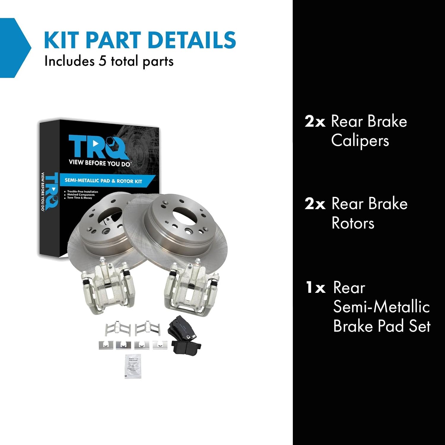 TRQ Rear Brake Pad and Rotor Set Semi Metallic Solid Rotors Calipers Compatible with 2007-2008 Acura TL 2003-2011 Honda Element