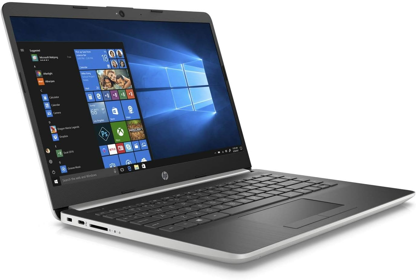 HP 14-DK000 Laptop, 14' 1366 x 768 Touchscreen, AMD Ryzen 3 3200U 2-Core, 64GB DDR4, 4TB SSD, Windows 11 Pro, Wi-Fi 5, Bluetooth 4.2, 720p HD Camera, Natural Silver