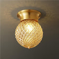 Flush Mount Ceiling Light Modern Brass Fixture with Textured Glass Globe Shade E27 Base Gold Tone Lamp for Hallway Entryway Balcony Small Spaces Home Decor(A)