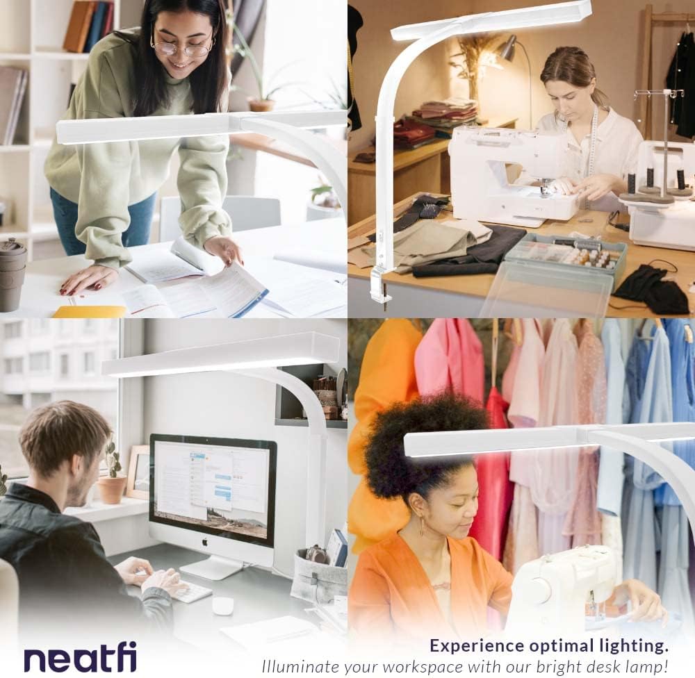 Neatfi 3,000 Lumens LED Desk Lamp with Clamp | Dimmable | 5 Brightness Levels & 5 Light Modes | Memory Function | Eye-Caring Flexible Lamp for Home & Office (28 Inches, White)