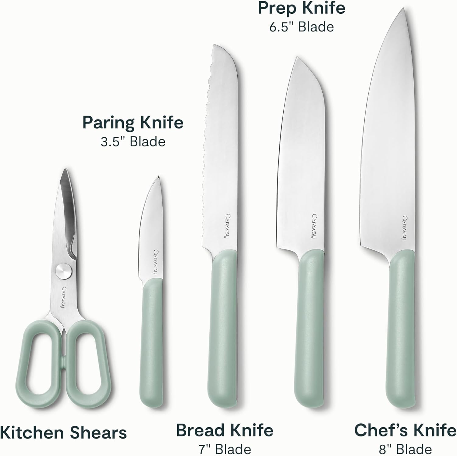 Caraway 14-Piece Kitchen Prep Set - Kitchen Knife Set & Wooden Utensil Set - Made With Premium German Steel Blades & FSC-Certified Birch Wood - Non-Toxic Materials - Includes Organizer - Mist