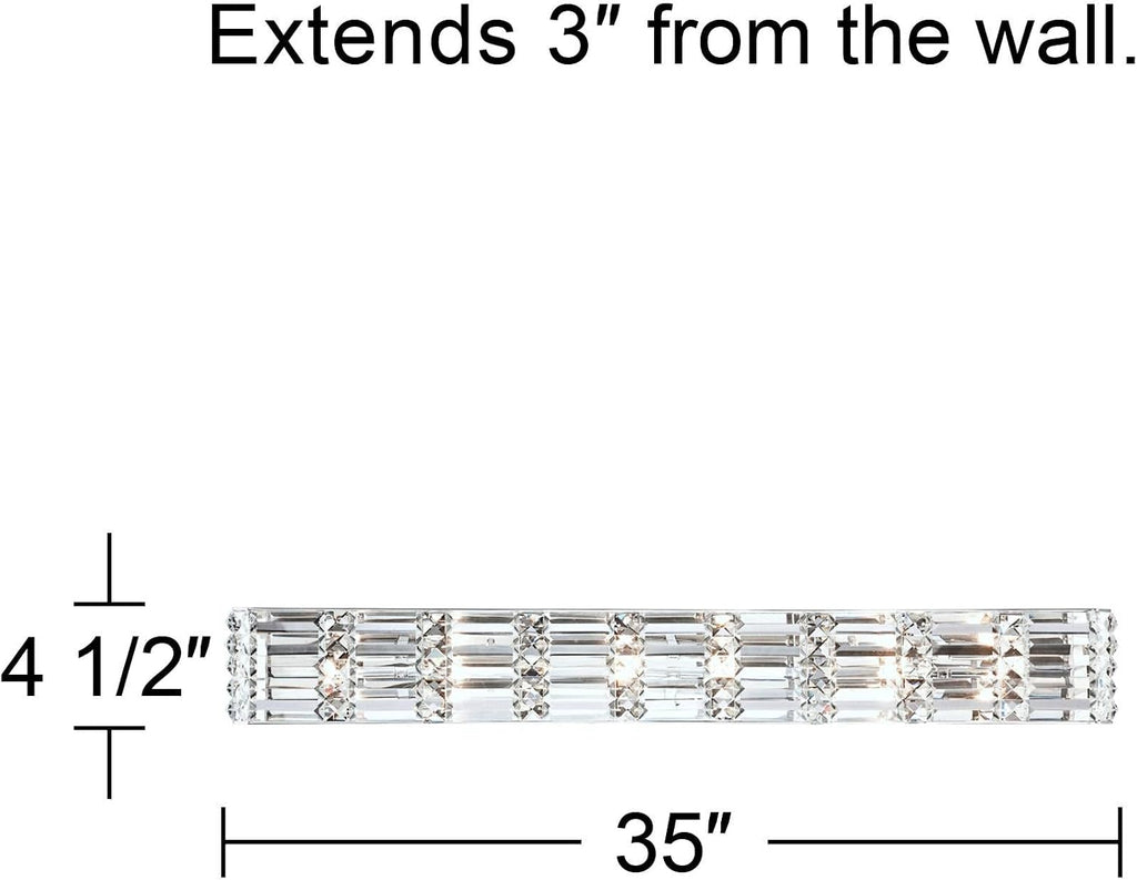 Possini Euro Design Vivienne Modern Wall Light Chrome Silver Metal Hardwired 35' Wide Light Bar Fixture Mounted Clear Crystal Accents for Bathroom Vanity Mirror House Home Hallway Room Decor