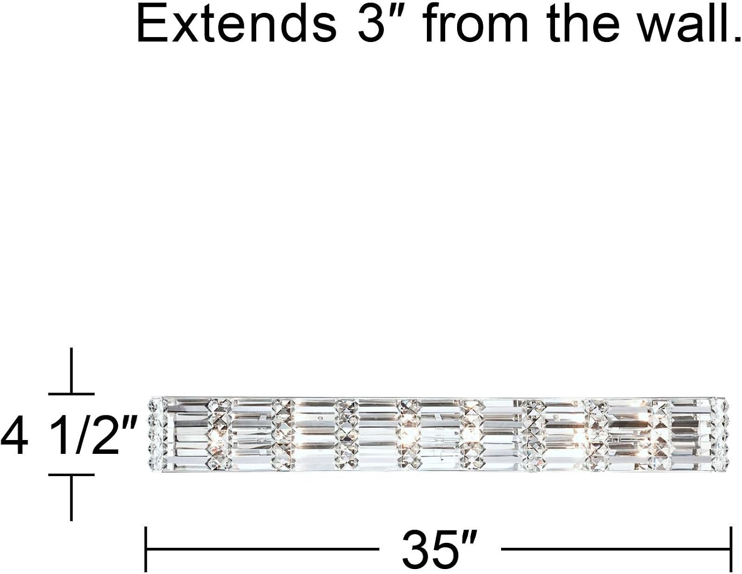 Possini Euro Design Vivienne Modern Wall Light Chrome Silver Metal Hardwired 35' Wide Light Bar Fixture Mounted Clear Crystal Accents for Bathroom Vanity Mirror House Home Hallway Room Decor