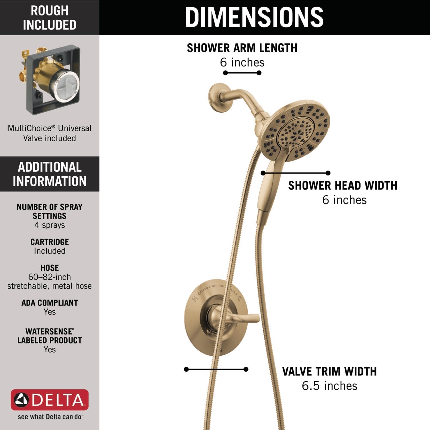 Arvo 14 Series Single-Handle Shower Faucet with 4-Setting In2ition Dual Hand Held Shower Head, Arvo Widespread Faucet, Champagne Bronze (Valve Included)