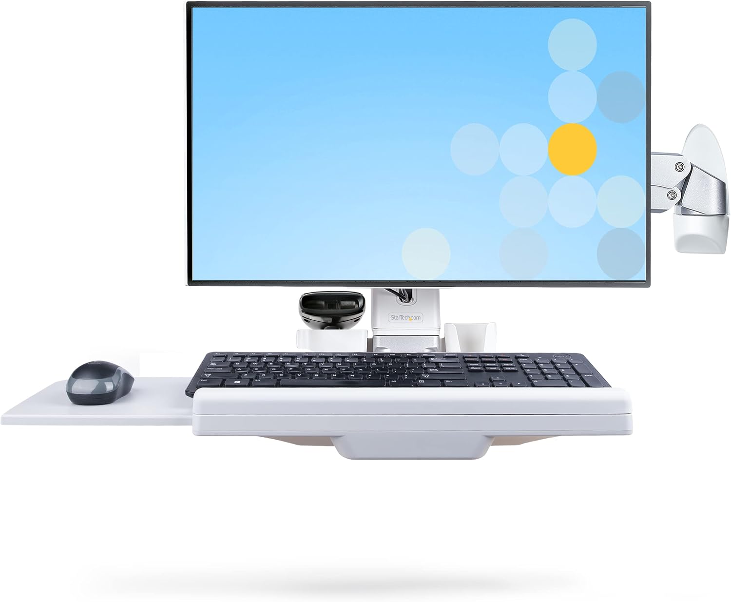 StarTech.com Wall Mount Workstation, Full Motion Sit Stand Desk w/Height Adjustable VESA Monitor Arm & Keyboard Tray, Ergonomic Wall Mounted Computer Workstation, Single Display, TAA