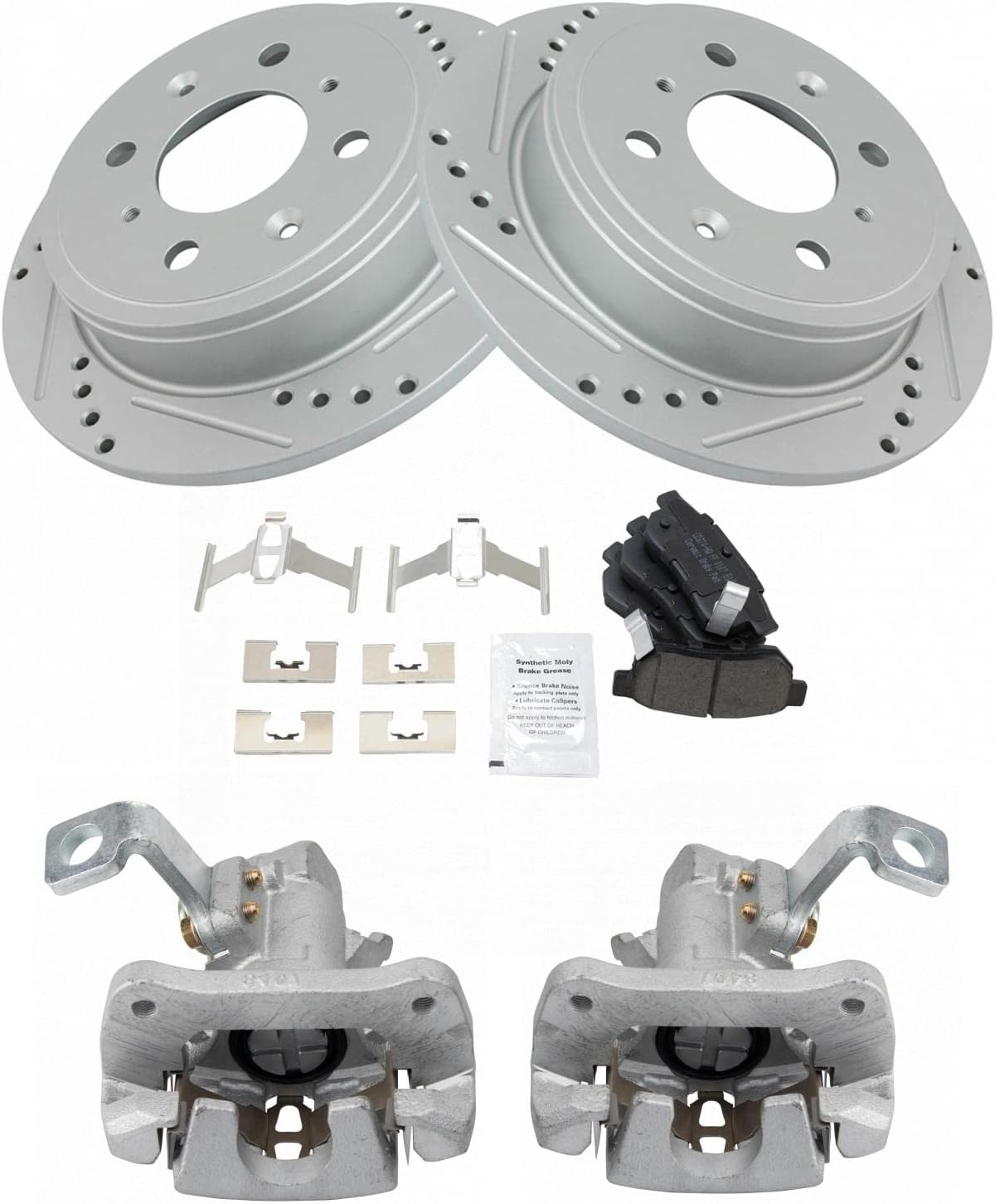 TRQ Performance Rear Brake Pad and Rotor Set Ceramic G Coated Slotted Drilled Rotors Calipers Compatible with 1994-1994 Acura Integra