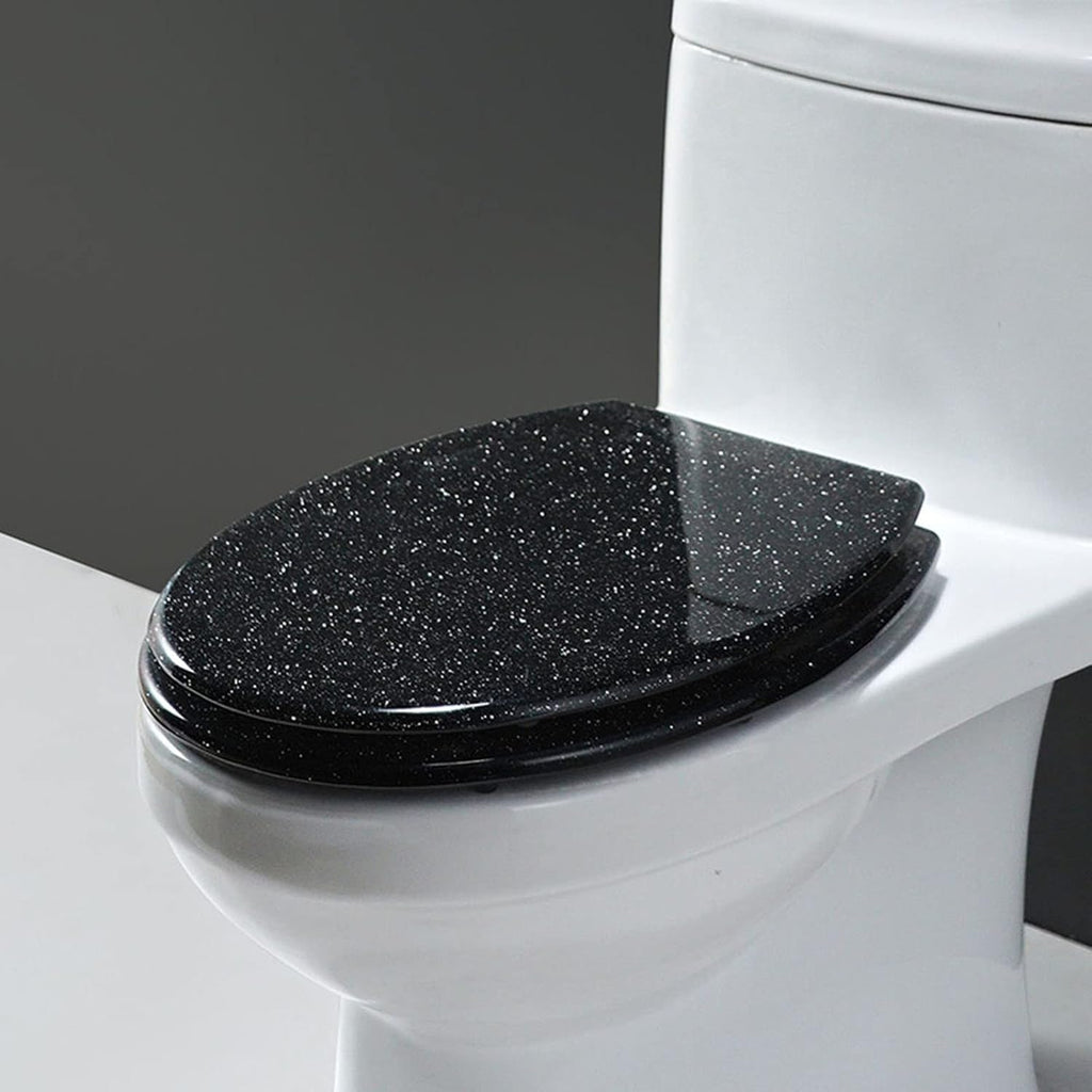 Glitter Toilet Seat Slow Close Resin Toilet Seat Round, Sparkling Toilet Seat for Bathroom - Decorative Glam Toilet Seat Easy Clean,Silver(Black)