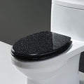 Glitter Toilet Seat Slow Close Resin Toilet Seat Round, Sparkling Toilet Seat for Bathroom - Decorative Glam Toilet Seat Easy Clean,Silver(Black)