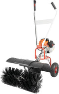 52CC Walk Behind Power Sweeper Broom, 2-Stroke 2.5HP Snow Sweeper Air-Cooled Fuel Engine Snowplow Broom, Outdoor Lawn Sweeper Cleaner Tools for Lawn Leaf Snow Artificial Turf Grass Gravel Cleaning