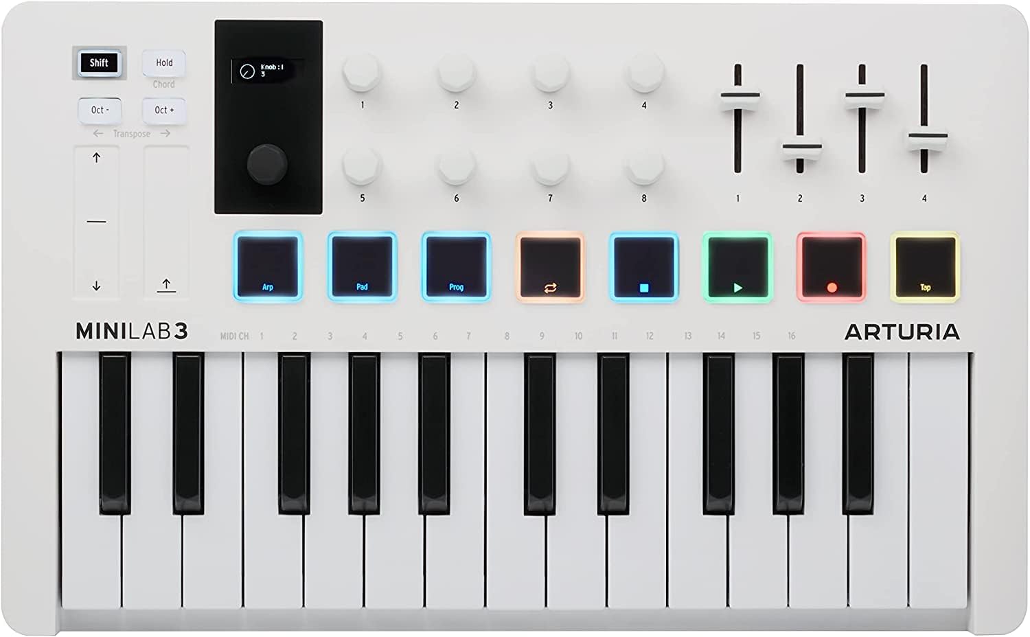 Arturia MiniLab 3 MIDI Keyboard Controller Bundle with SR350 Over Ear Samson Headphones, USB Cable & Polishing Cloth - 25 Key MIDI Keyboard for Recording Studio Equipment, Software Included (WHITE)