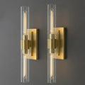 22.8' Brass Wall Sconces Set of 2, Modern Luxury 2-Light Bathroom Vanity Lights with Glass Tube Shade, Dimmable Hardwired Gold Wall Sconce for Bathroom Mirror, Living Room, Hallway (Bulbs Included)
