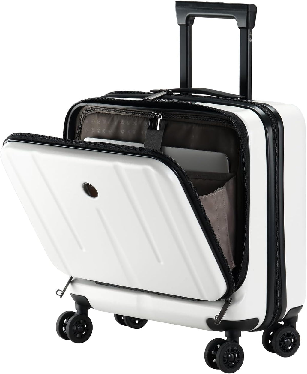 16 Inch Carry On Luggage with 2 Compartments for 14' & 15' Laptop, 16.14*8*17.12' Rolling Briefcase, Lightweight Hardshell ABS+PC Suitcase with Spinner Silent Wheels, for Business Trip, Milky White