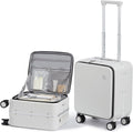 mixi 17x14x9 Carry On Luggage Underseat PC Hard Shell Suitcase Top Opening Aluminum Frame Travel Suitcases with Wheels, Smoke White