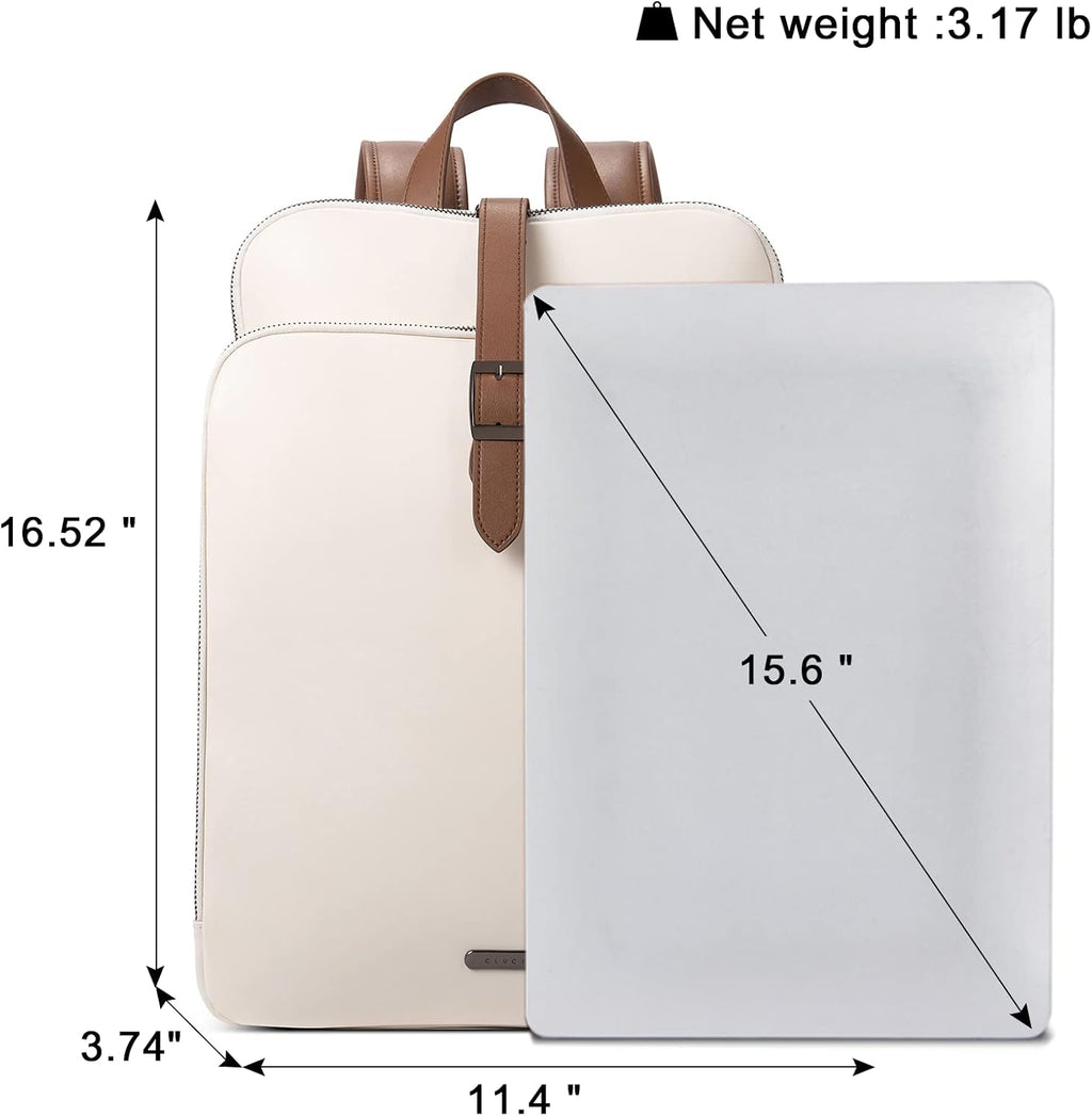 CLUCI Leather Backpack for Women, 15.6 inch Laptop Bag, Large Genuine Work Backpack Travel Back