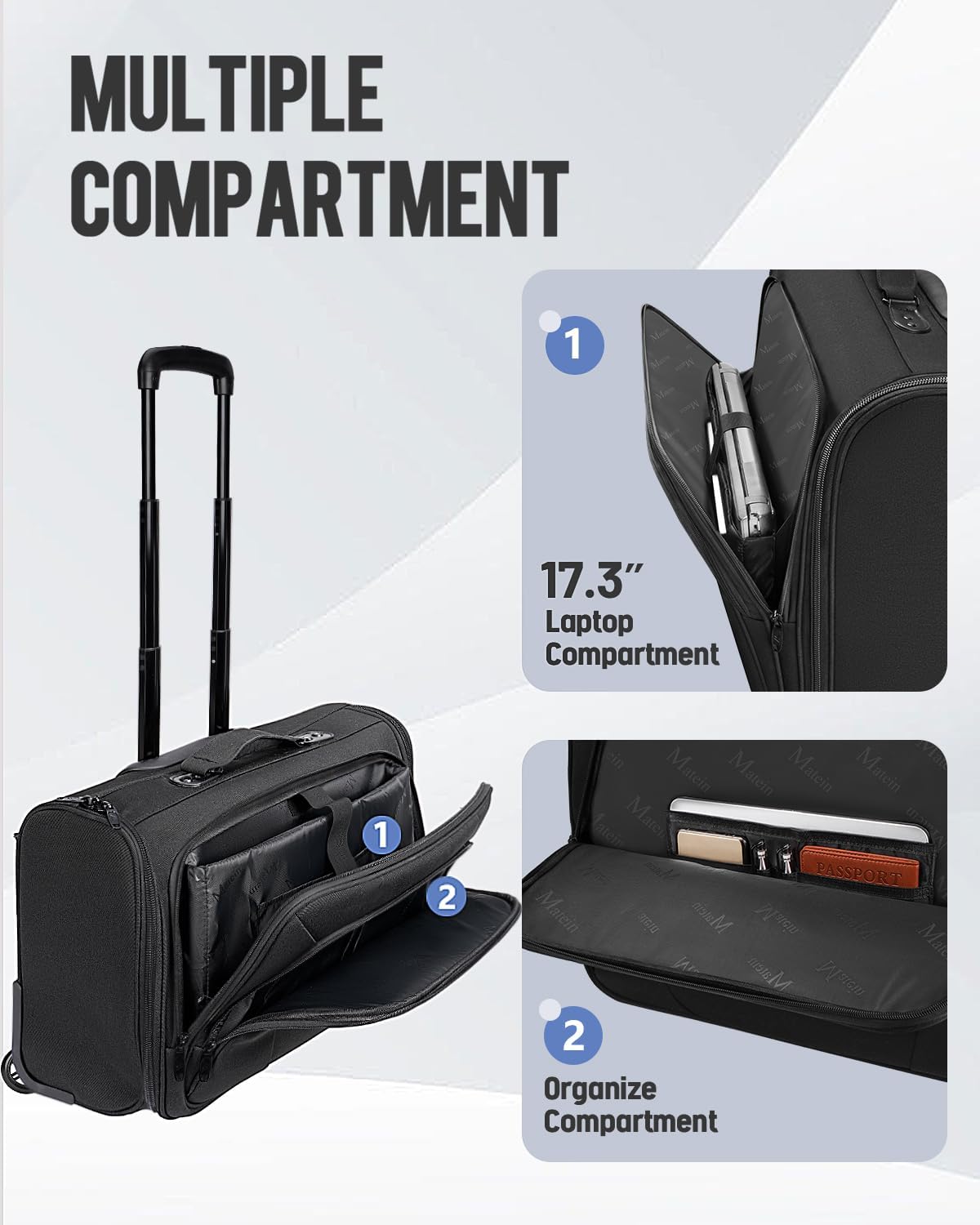 MATEIN Rolling Garment Bags for Airline Travel, Wheeled Carry On Garment Bag with Wheels & 2 Packing Cubes, Wrinkle Free Business Suit Luggage Suitcase Fits 17.3' Laptop for Men Women, Black
