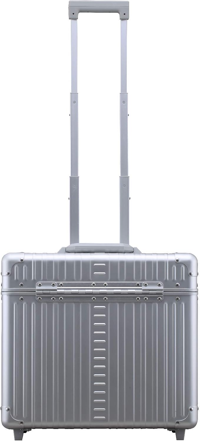 All Aluminum Lightweight 17' Premium Two Wheels Pilot Business Laptop Travel Luggage, Catalog Case with Laptop Sleeve and Built-In Removable Dividers, Rolling Laptop Bag for Men and Women (Platinum)