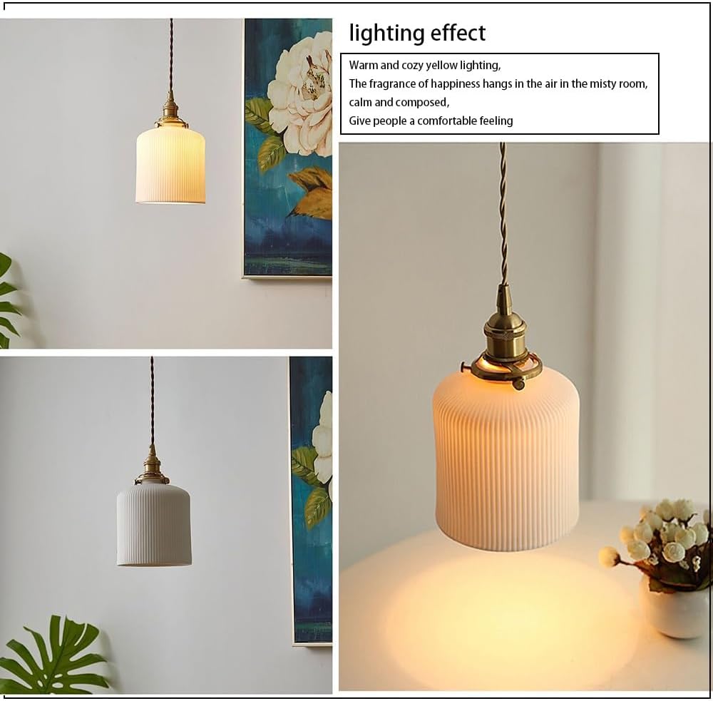 Modern White Opal Glass Pendant Light, Nordic Vintage Adjustable Hanging Lamp with Brushed Brass Finish, Ceiling Fixture for Kitchen Island Bathroom Bedroom Dining Room(5.5')