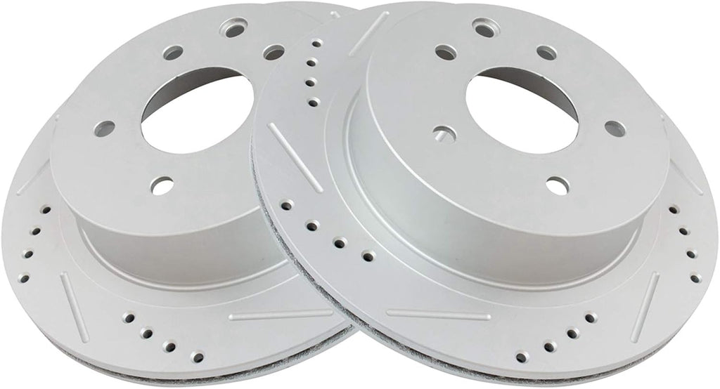 TRQ Performance Rear Brake Pad and Rotor Set Ceramic Vented Coated Rotors Calipers Compatible with 2003-2005 Infiniti G35 350Z