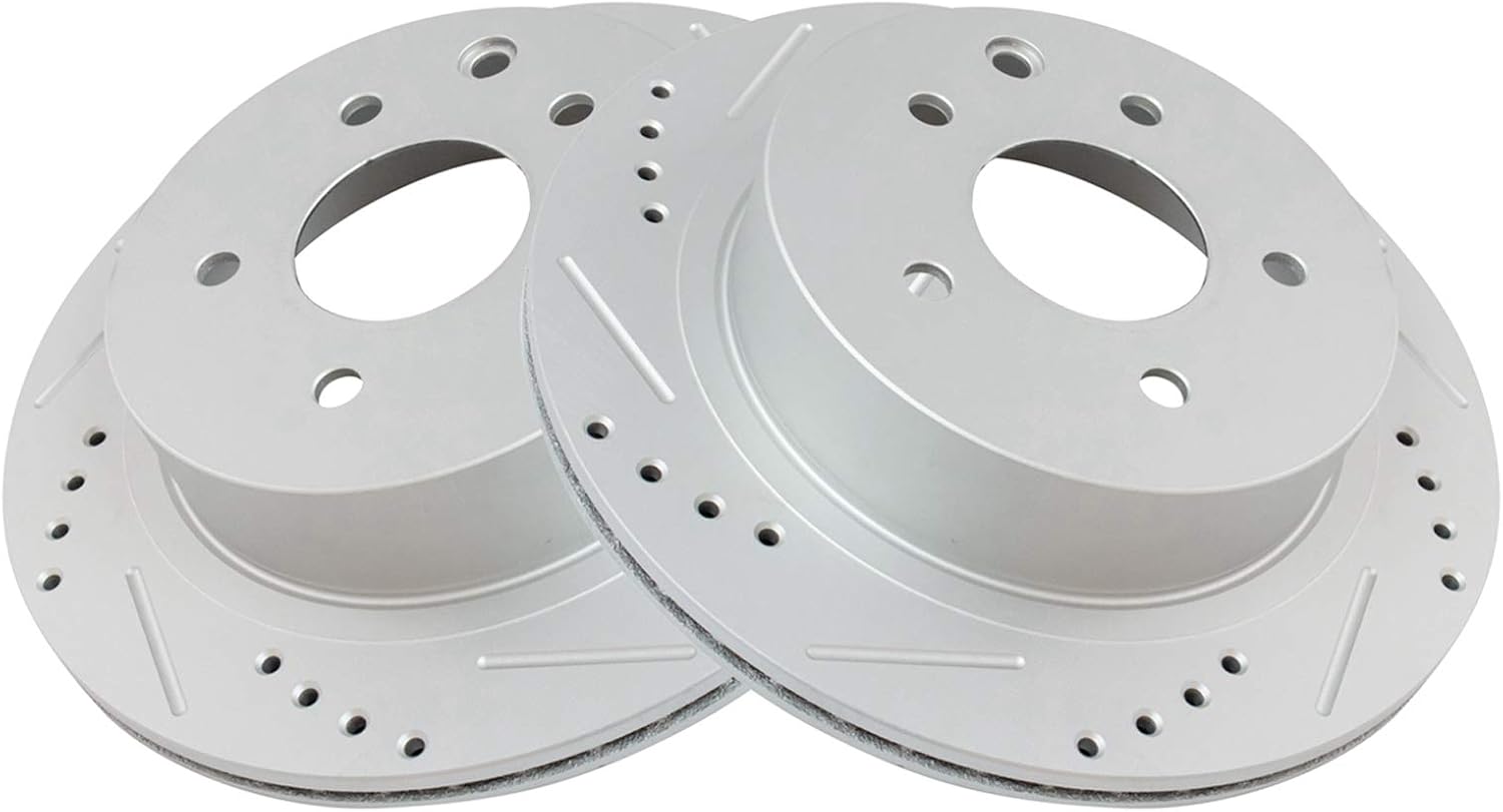 TRQ Performance Rear Brake Pad and Rotor Set Ceramic Vented Coated Rotors Calipers Compatible with 2003-2005 Infiniti G35 350Z