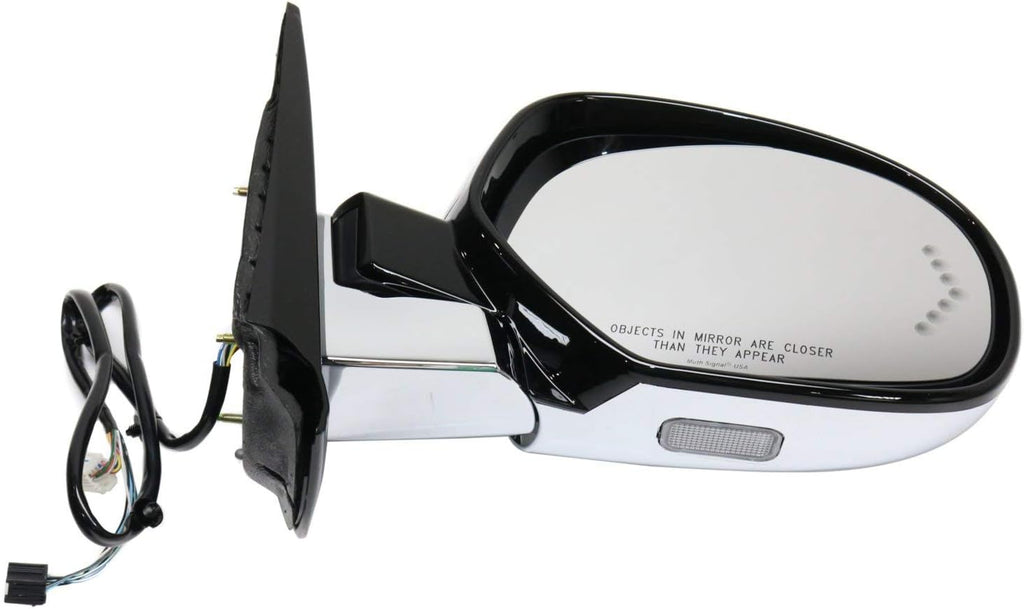 Kool Vue Driver & Passenger Side Power Heated Mirrors for Cadillac Escalade ESV 2007-2014, Power Fold Signal Light Memory Puddle Lamp, Without Blind Spot Monitor, Chrome, Car Mirror Accessories