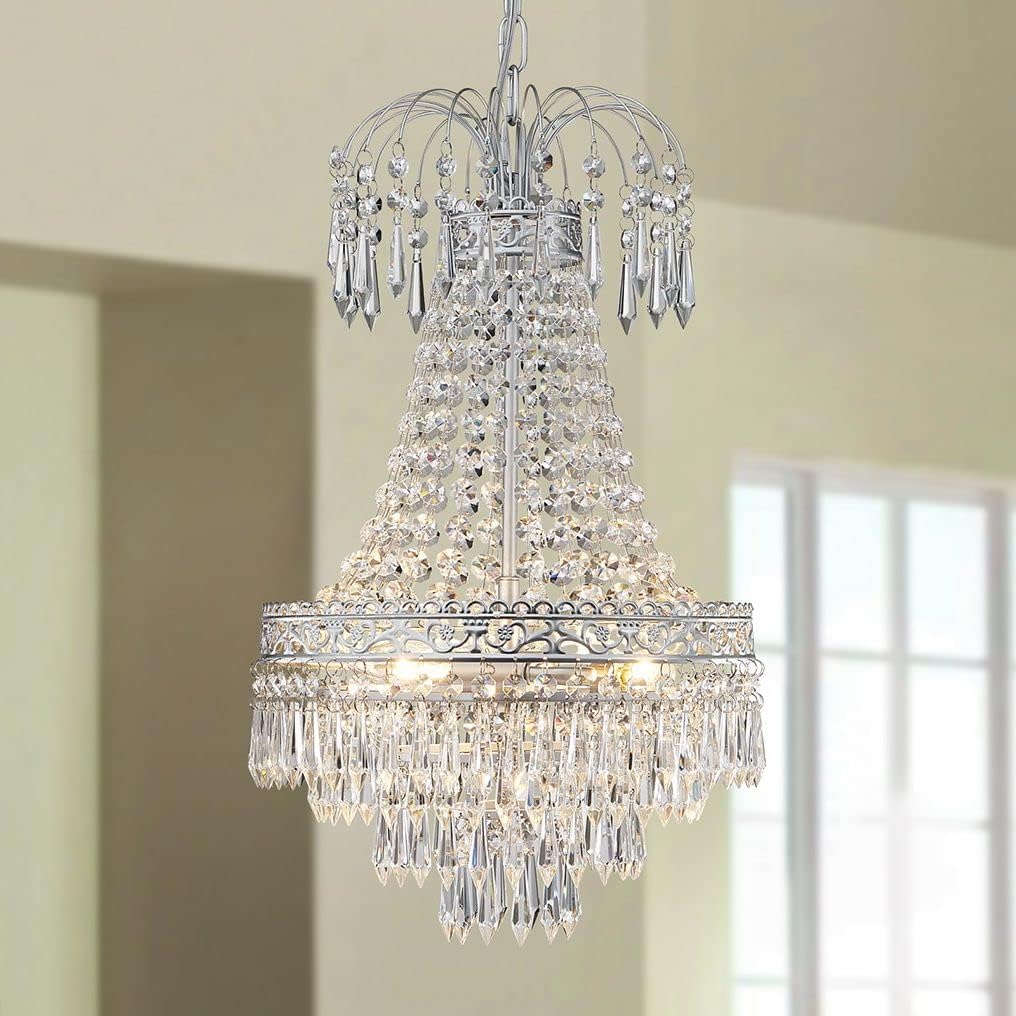 WUZUPS Crystal Chandelier French Empire Pendant Flushmount Ceiling Light Modern Lighting Fixture for Bedroom Hallway Bar Kitchen Bathroom, H 20.9' x W 12.2', Silver, E12 Base
