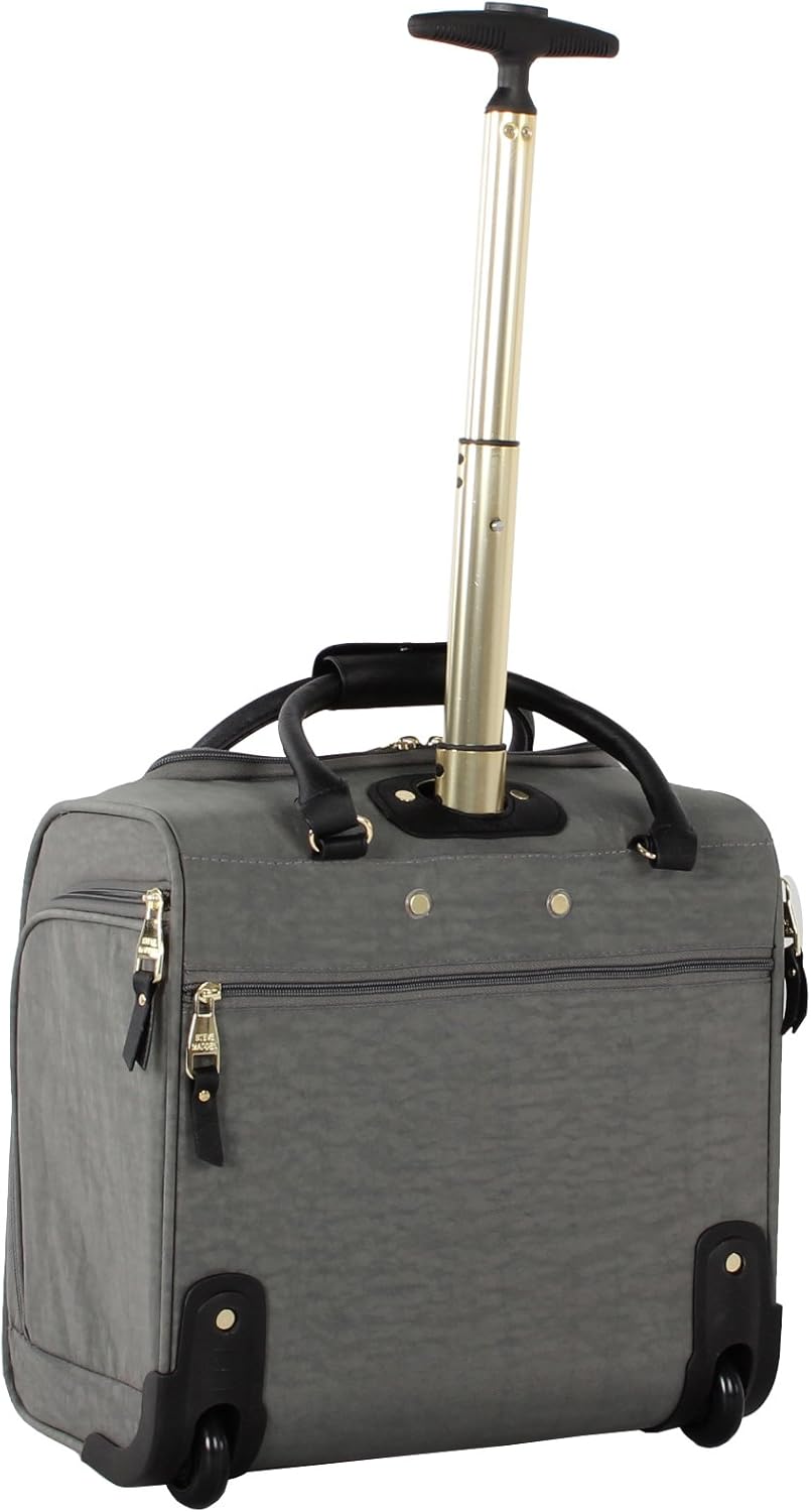 Steve Madden Designer 15 Inch Carry On - Weekender Overnight Business Travel Luggage - Lightweight 2- Spinner Wheels Suitcase - Under Seat Rolling Bag for Women, Peek-a-boo Grey, 15.0 x 14.0 9.0