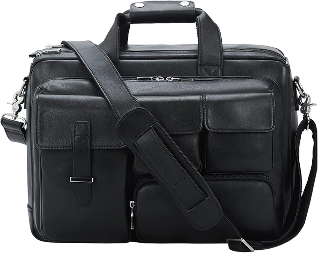 TIDING Full Grain Leather Briefcase For Men 17 Inch Laptop Case Business Travel Office Messenger Shoulder Bag