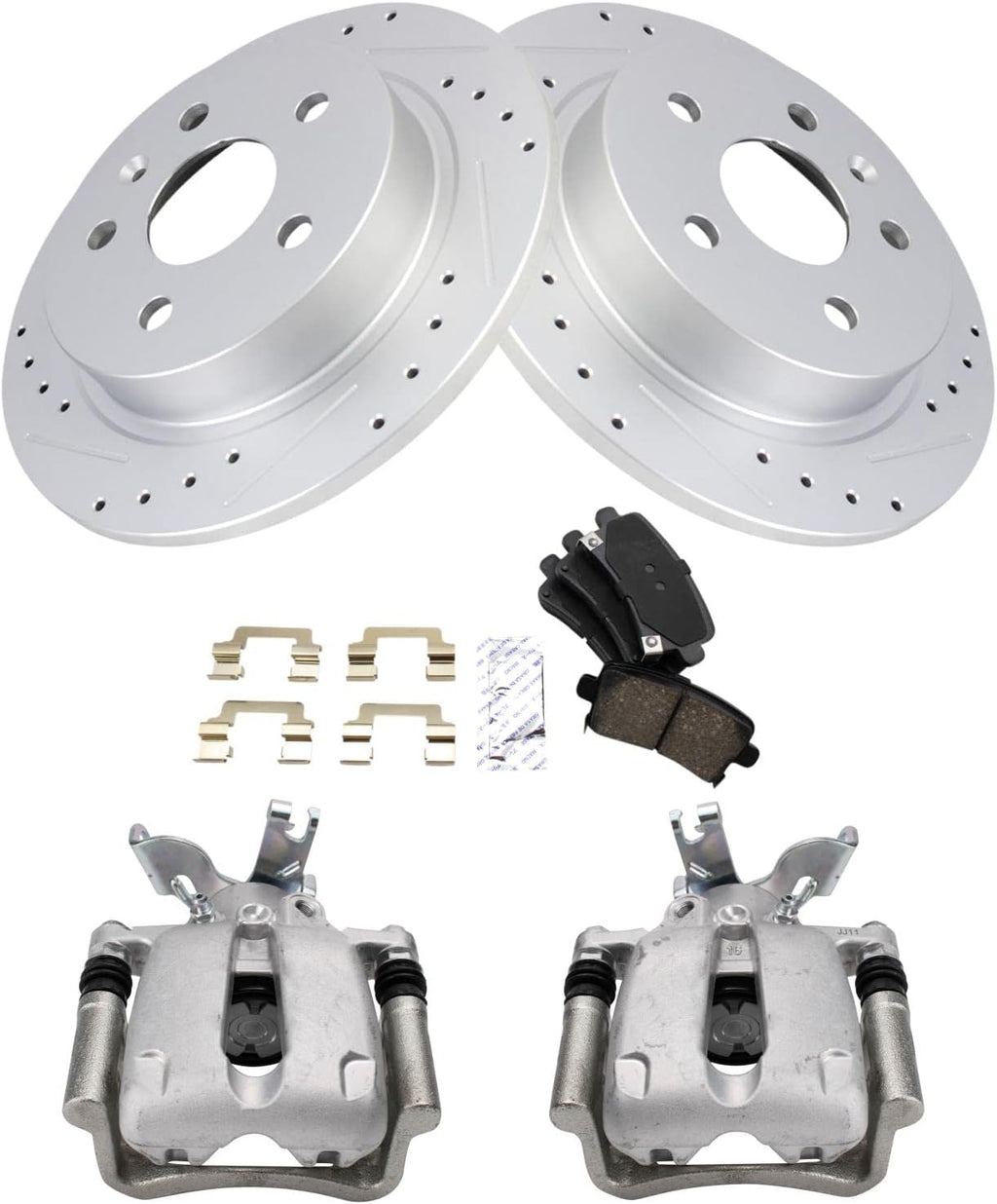 TRQ Performance Rear Brake Pad and Rotor Set Ceramic Solid Rotors Calipers Compatible with 2014-2015 Chevrolet Malibu 2016 Malibu Limited