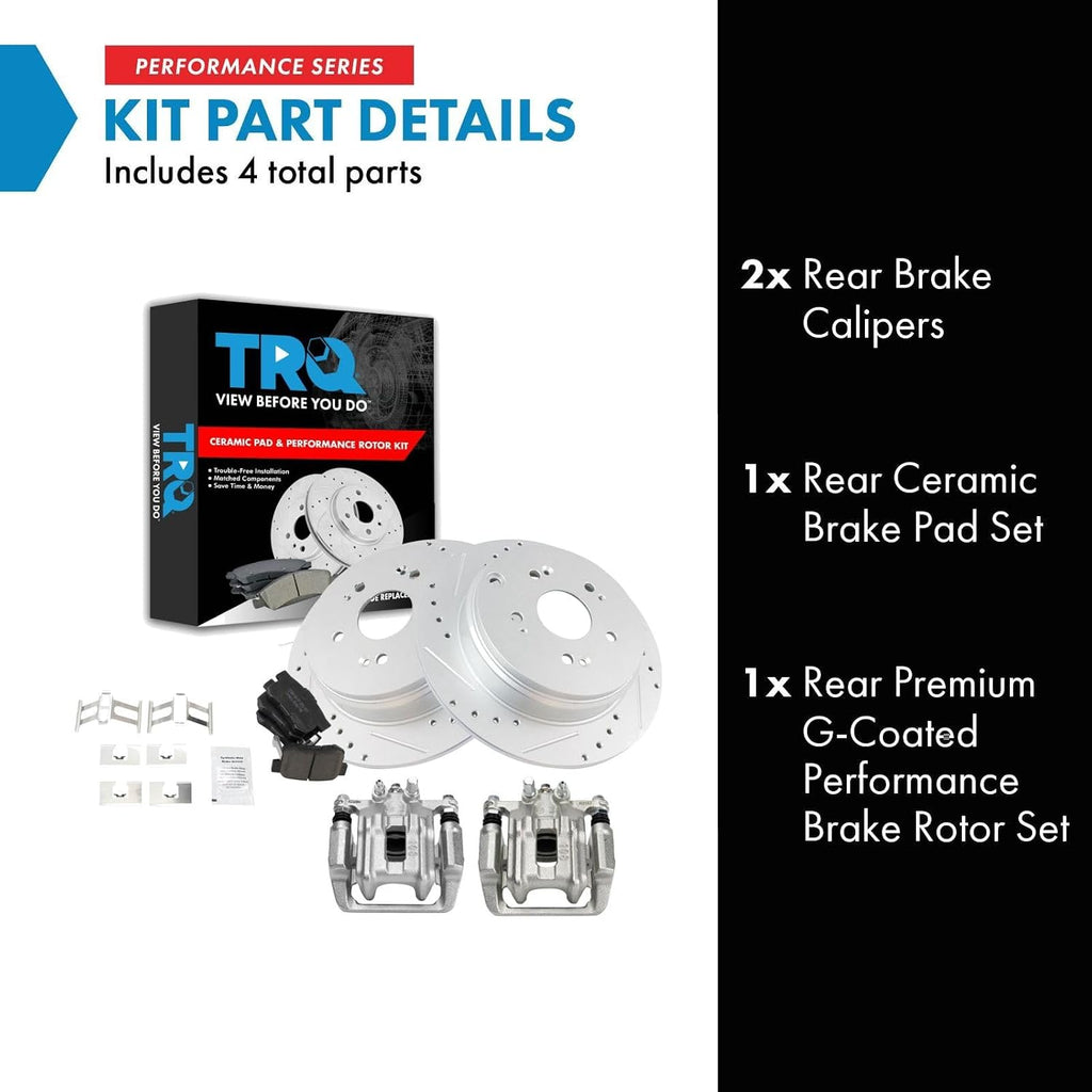 TRQ Performance Rear Brake Pad and Rotor Set Ceramic Solid Rotors Calipers Compatible with 2007-2012 Acura RDX
