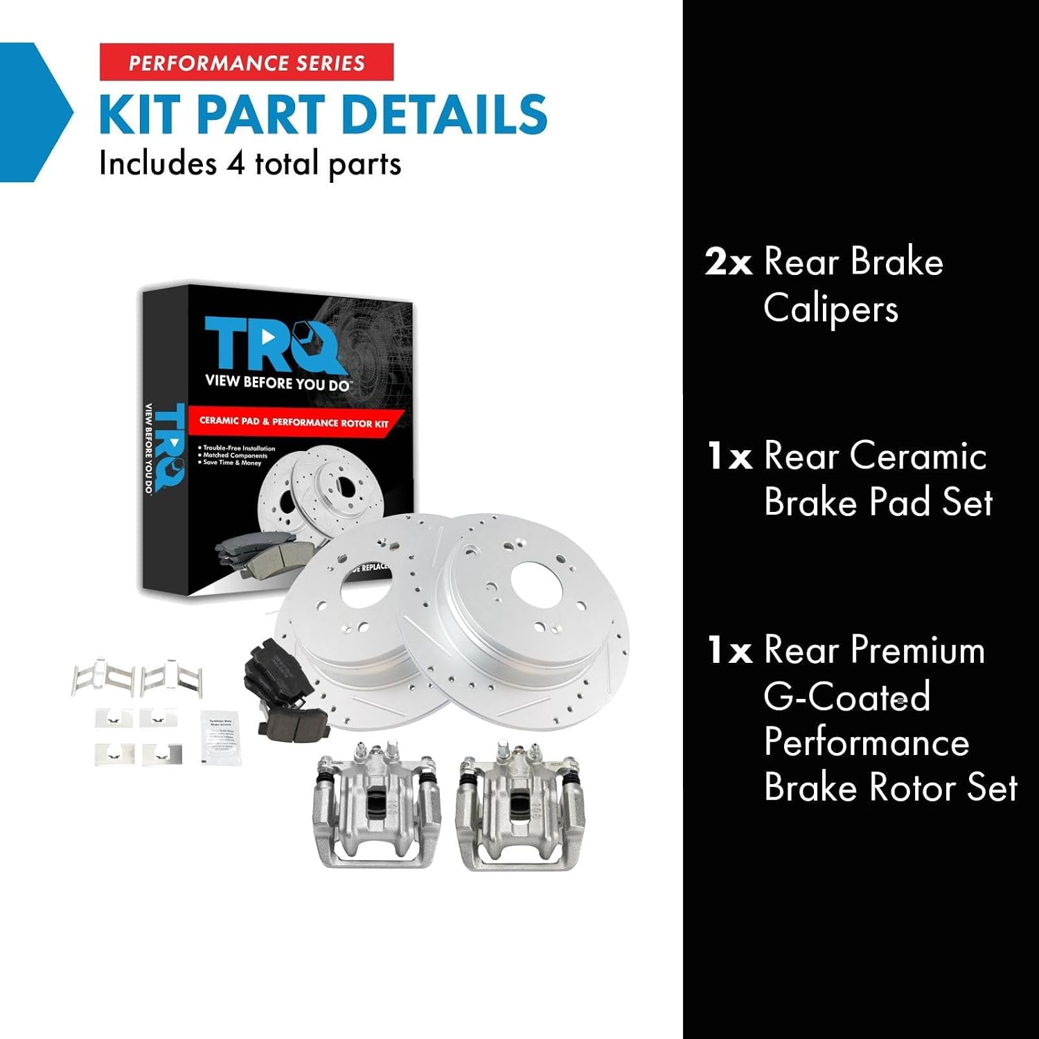 TRQ Performance Rear Brake Pad and Rotor Set Ceramic Solid Rotors Calipers Compatible with 2007-2012 Acura RDX