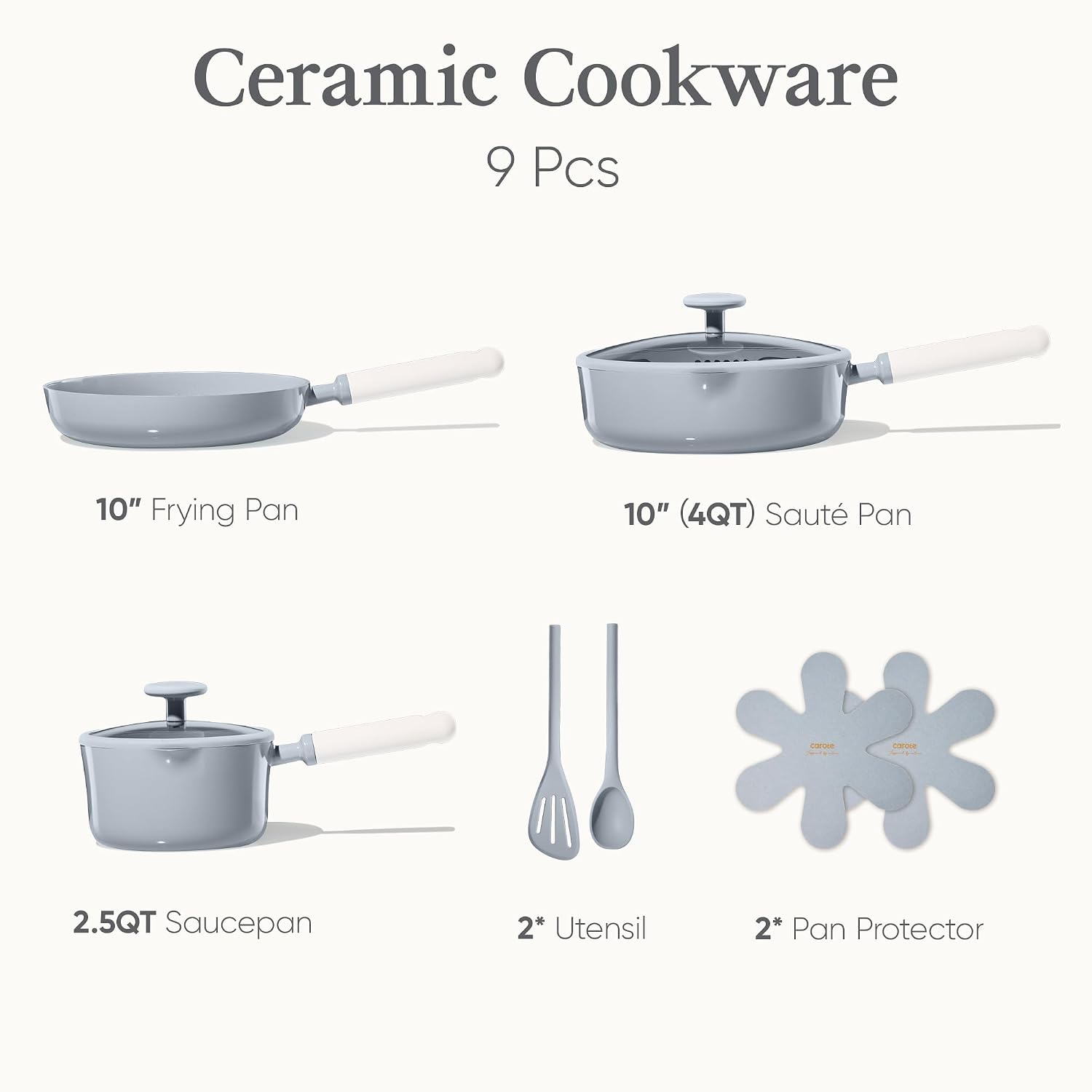 CAROTE Ceramic Cookware Set Nonstick, 9pcs Pots and Pans Set Non stick, Non-Toxic & PFAS-Free,Dishwasher, RV/Camping Cookware Set,Sauce Pan with Lid, Blue