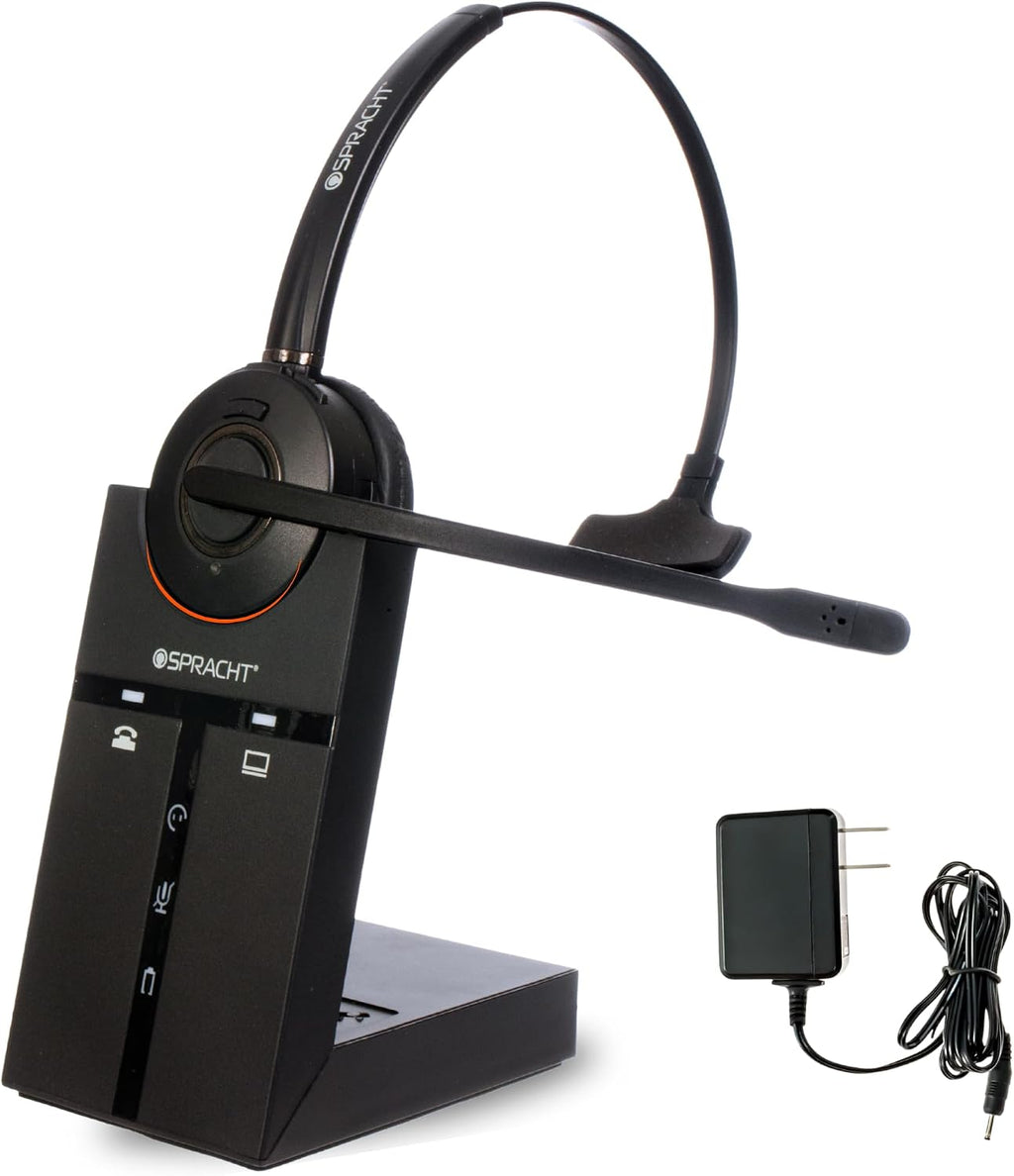 Spracht HS-3010 DECT USB Softphone Wireless Headset with Base Station| Headphones with Microphone, with Noise-Canceling Mic | Wireless Work Headset for PC, MAC, Laptops