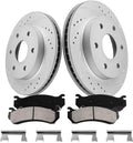 Brake Pads and Rotors Kit Front Drilled Slotted Rotors Compatible with 1999-2006 Chevy Silverado 1500, 2000-2006 Chevy Tahoe, 2000-2006 Suburban 1500 | 304.8mm(12in) Geomet Coated | 6 lugs