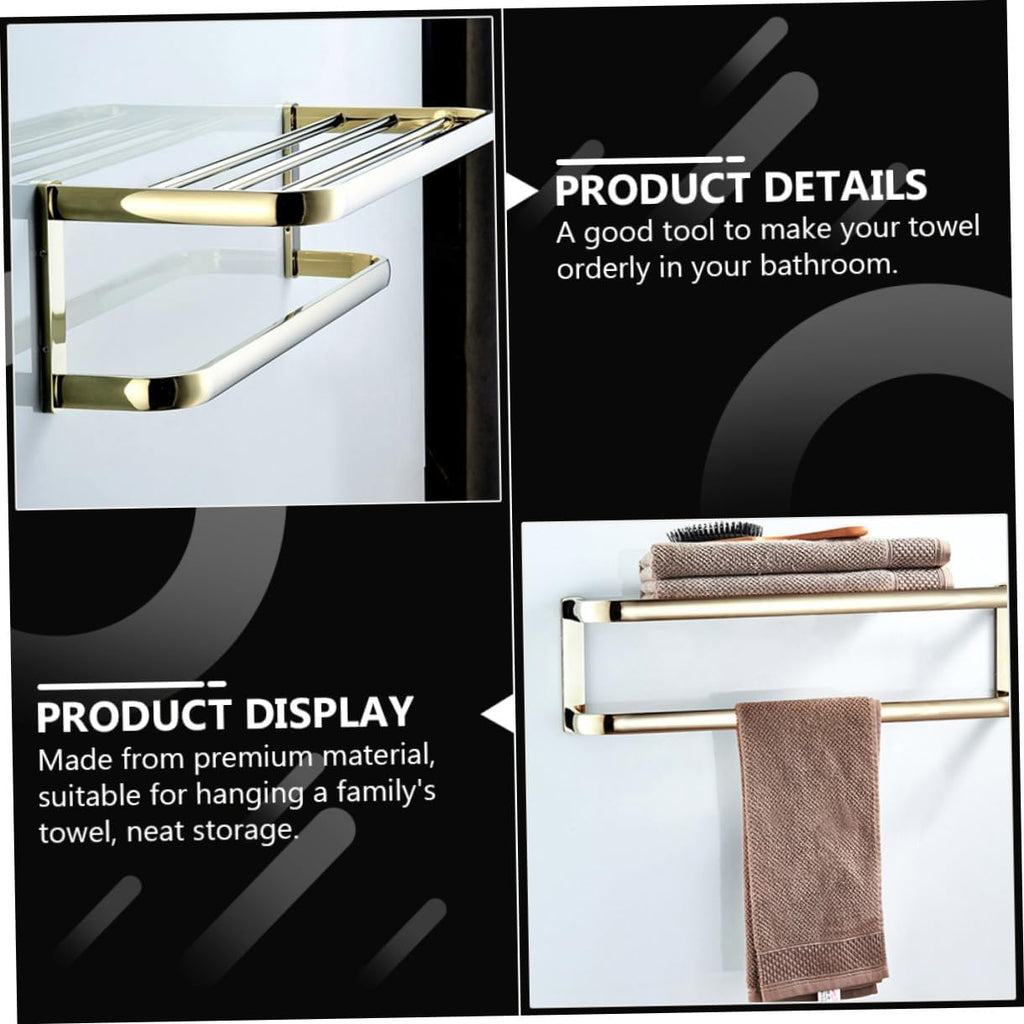 WOONEKY Wall-Mounted Brass Towel Rack 58cm Gold Tone Bathroom Towel Storage Holder Bathroom and Kitchen Multifunctional Drying Rail