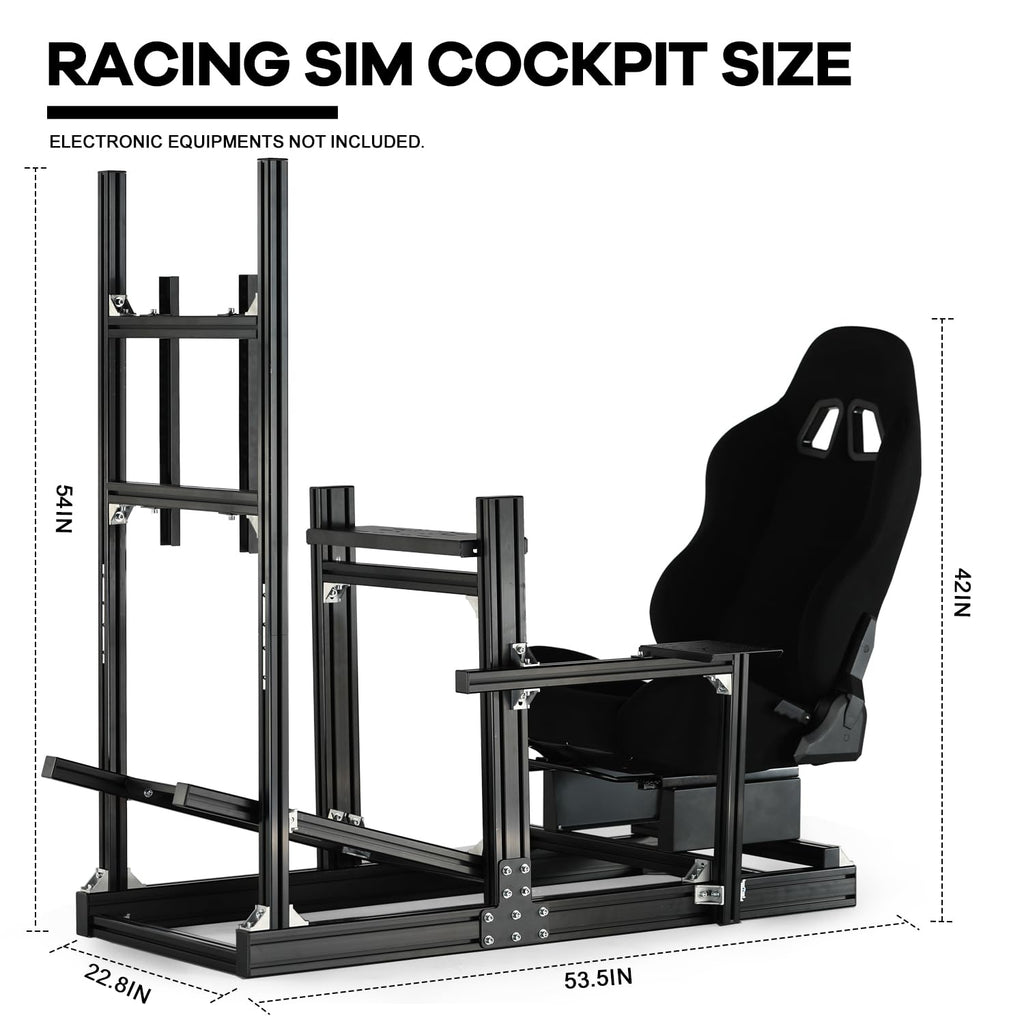 Anman Racing Simulator Cockpit Stand with Monitor Mount and Black Seat Fit for Logitech G29 G920 G923, for Thrustmaster, for Fanatec,Adjustable Steering Wheel Stand,Not Included Wheel,Pedals & Shifter