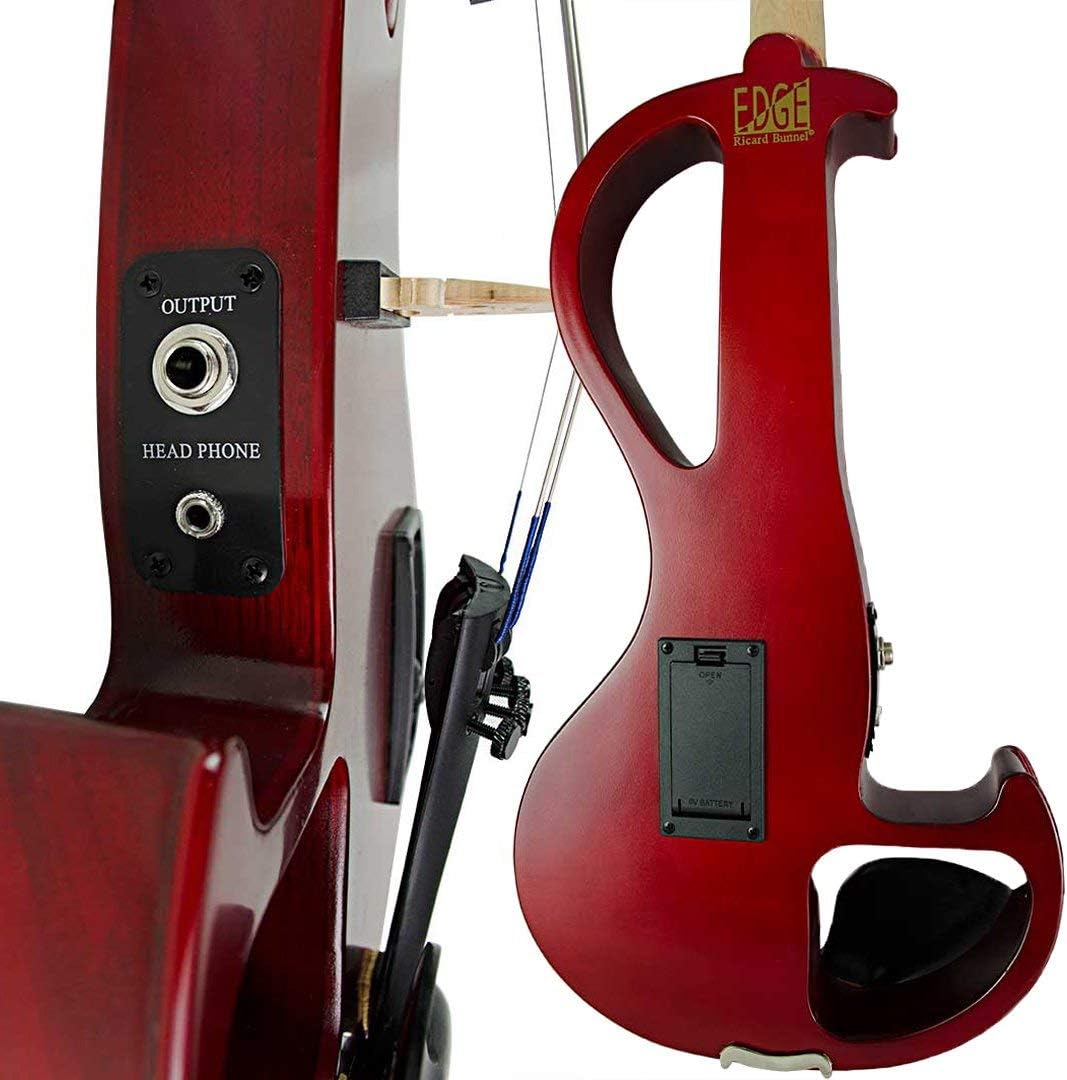 Electric Violin Bunnel Edge Outfit 4/4 Full Size (Clear) (RED) — With Carrying Case and Accessories Included - Headphone Jack - Mini Amp - Piezo Ceramic Pick-Up from Kennedy Violins