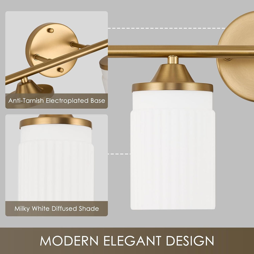 Jonsi Gold Bathroom Light Fixtures 6-Light Vanity Lights Modern Wall Sconce with Milk White Shade Brushed Brass Bathroom Light Fixture Over Mirror for Bedroom Hallway Kitchen