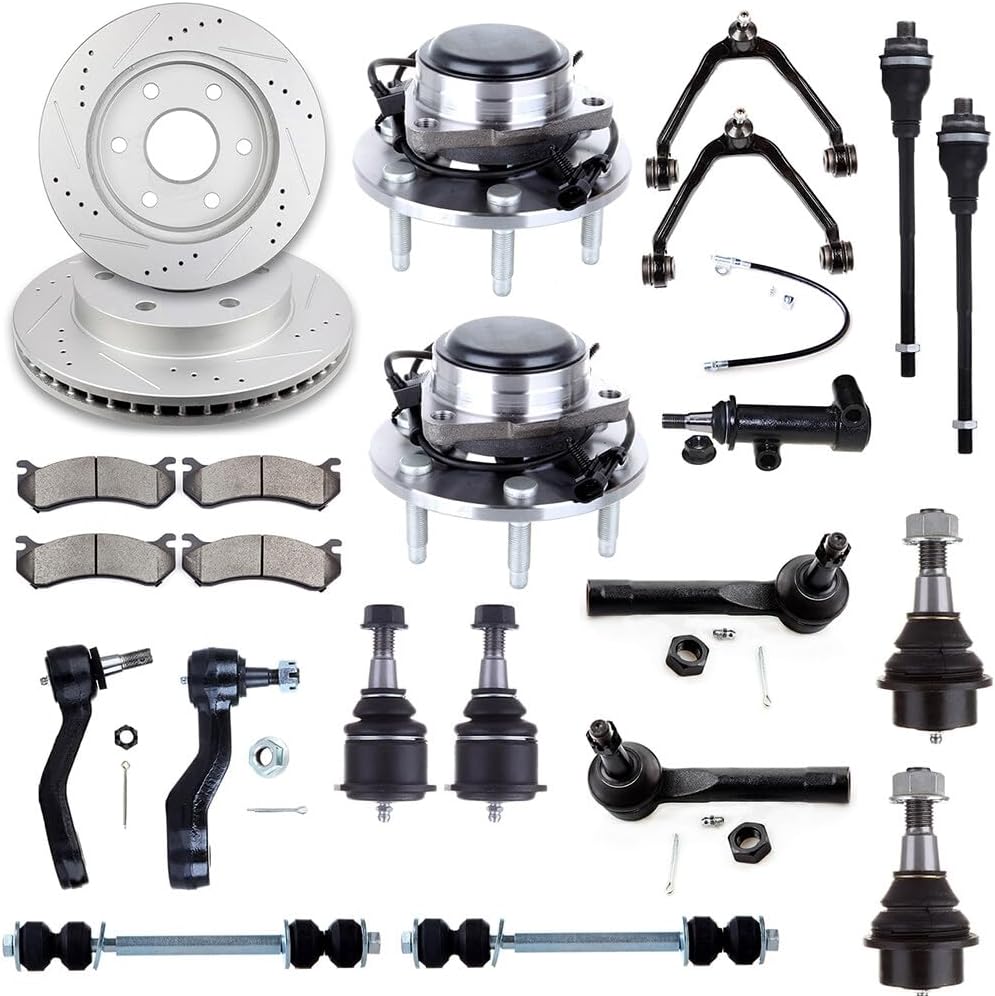 ECCPP - 23PCS Front Upper Control Arm Idler Pitman Arm Tie Rod End Sway Bar Link Wheel Hub Brake Kit For Cadillac Escalade For Chevy Silverado 1500 Suburban Tahoe Avalanche For GMC Sierra 1500 Yukon