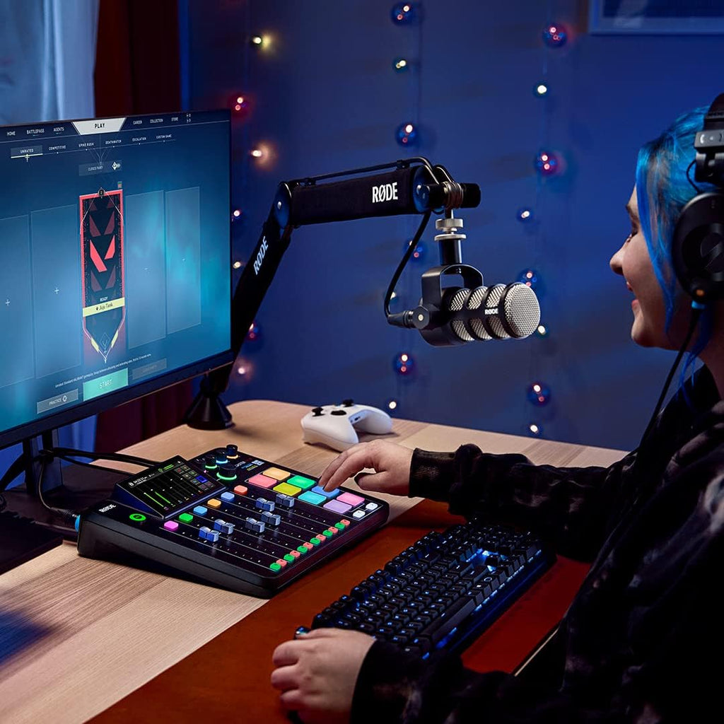 Rode PodMic Dynamic Podcasting Microphones (Pair) with 2X PSA1+ Professional Studio Boom Arms, NTH-100 Professional Closed Back Over Ear Headphones, XLR Cables and StreamEye Polishing Cloth