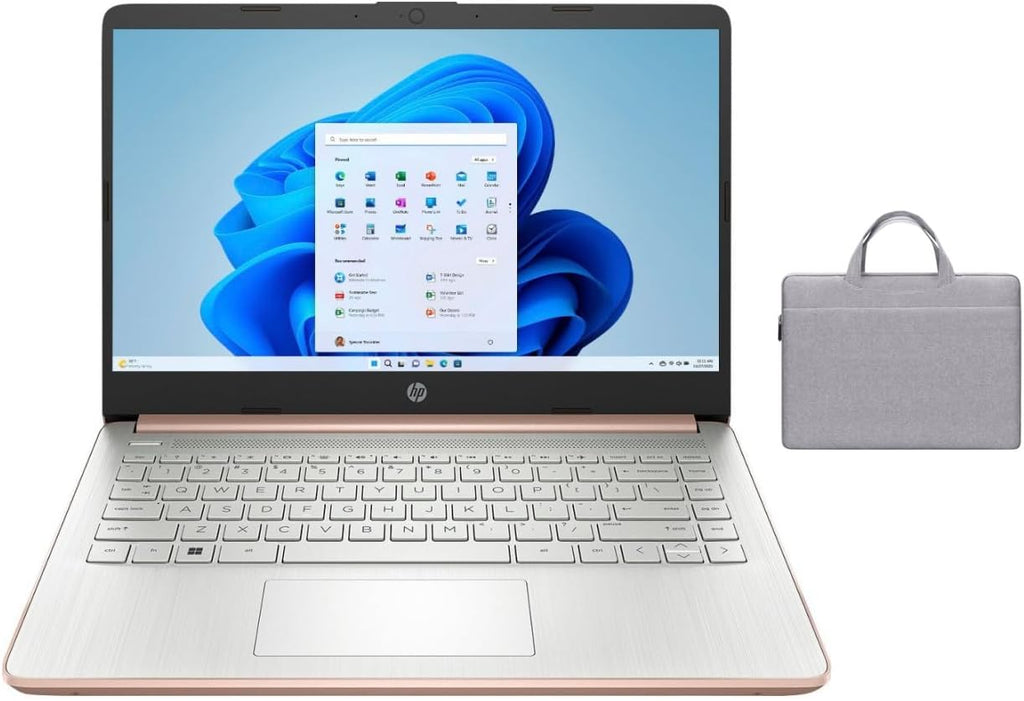 HP 14' HD Laptop | Intel Celeron N4120 Processor | Intel UHD Graphics| One Year Office 365 | Rose Gold| 4GB RAM | 128GB SSD | Windows 11 S | Bundle with Grey Bag