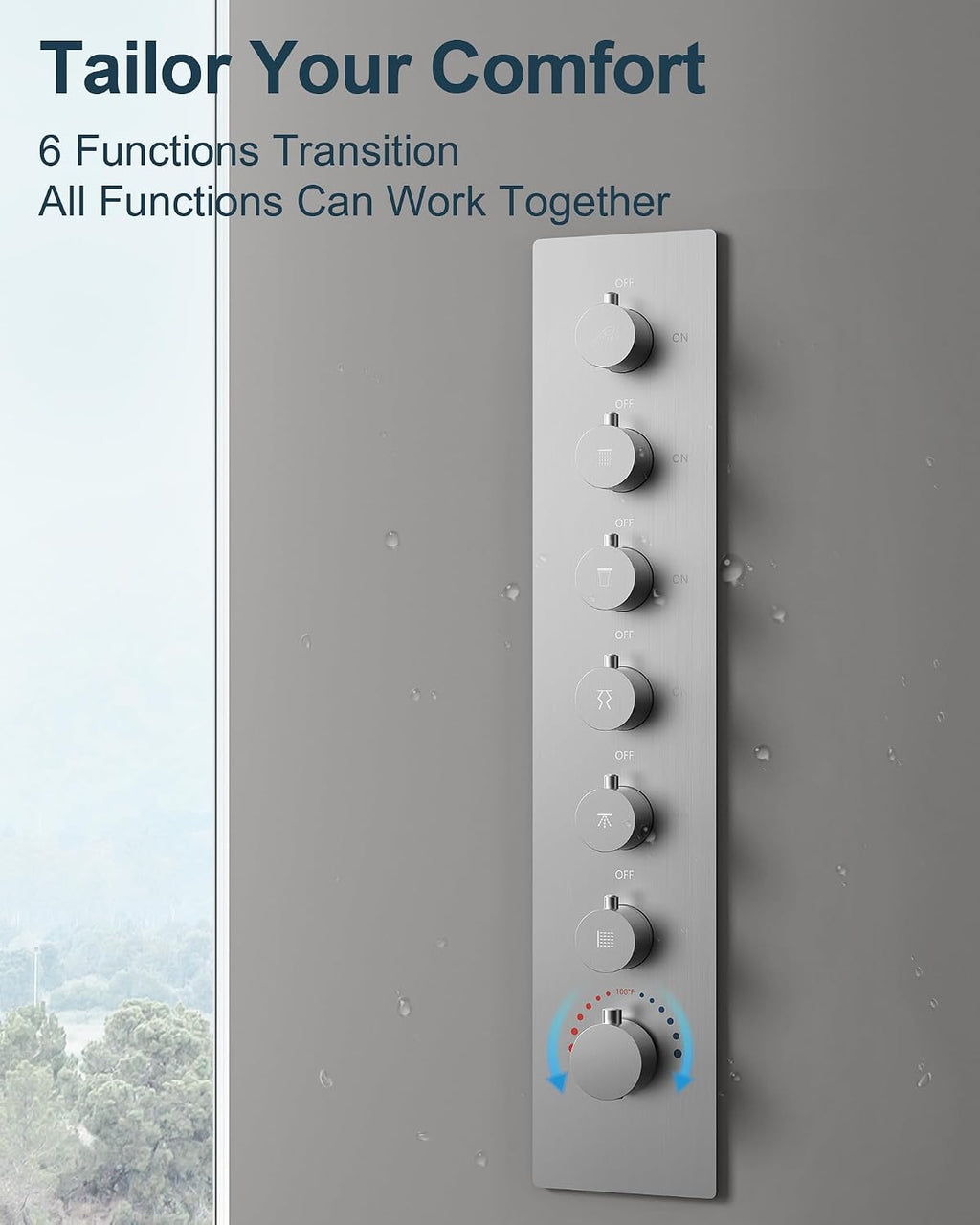 Luxury LED Shower System, 28' x 16' Ceiling Mount Bluetooth Music Speaker 4 Function Shower Head with 6 Body Jets, Brushed Nickel