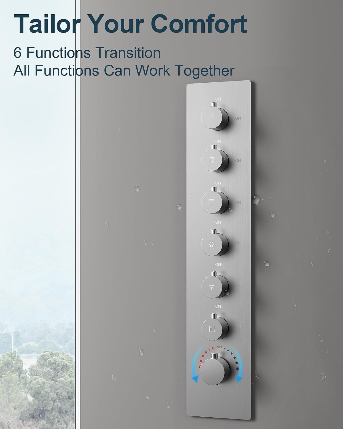 Luxury LED Shower System, 28' x 16' Ceiling Mount Bluetooth Music Speaker 4 Function Shower Head with 6 Body Jets, Brushed Nickel