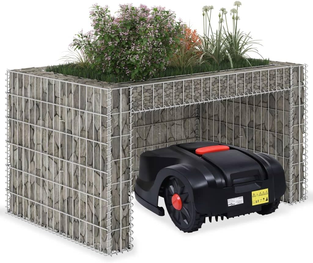 Lawn Mower Garage - Heavy Duty Steel Wire Weatherproof Outdoor Shed with Raised Bed Planter Protective Cover for Garden Tools Silver 43.3 x 31.5 x 23.6 Inch