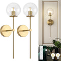 Battery Operated wall Sconce Set of 2 Glass Globe 3000~6000K Rechargeable Wall Light Fixture Wireless Wall Lights with Clear Glass Shade for Living Room, Hallway, Bedroom(2 Pack)
