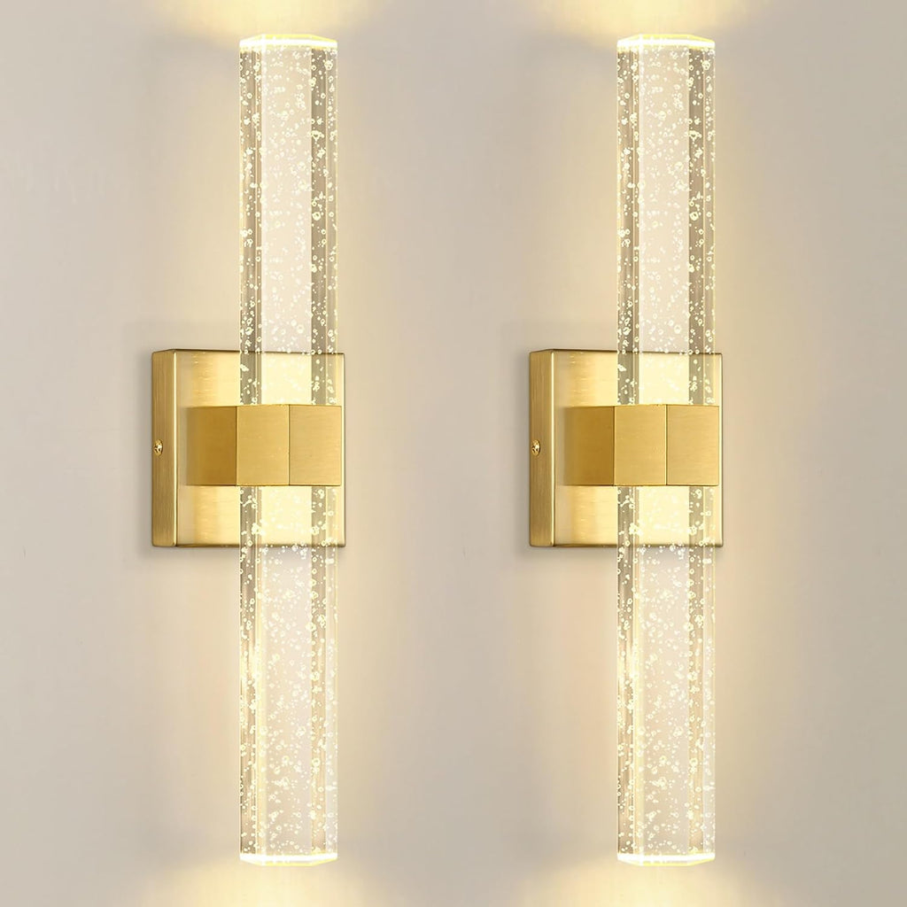 Set of 2 Gold LED Wall Sconce Lights Warm Light Modern Crystal Wall Lights Vanity Lighting Fixtures Sconces for Bathroom Living Room Bedroom Dining Room Hallway