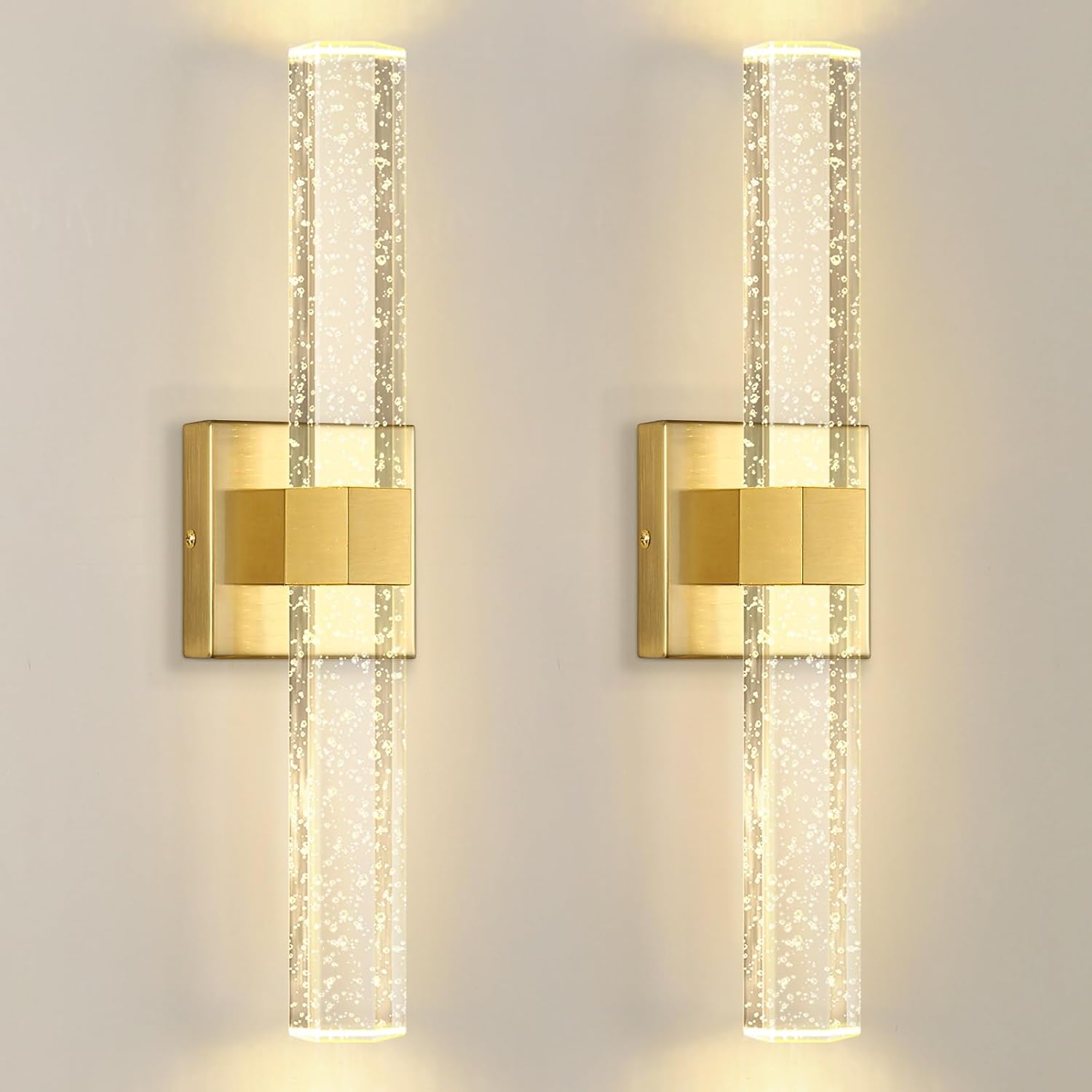 Set of 2 Gold LED Wall Sconce Lights Warm Light Modern Crystal Wall Lights Vanity Lighting Fixtures Sconces for Bathroom Living Room Bedroom Dining Room Hallway