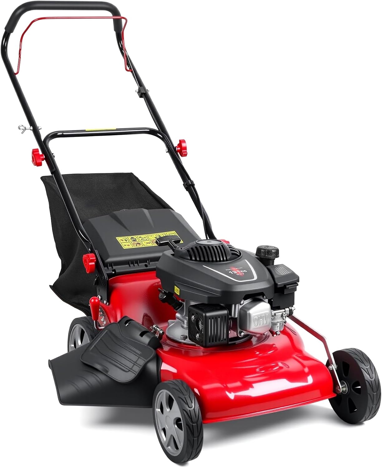 Lawn Mower Gas Powered | Gas Mower with 50l Grass Bag Big Wheels | 131cc Gas Engine 3 in 1 Mulching | 50L Grass Tank, Foldable Design Red, Big Wheels & Easy Start | Fast Arrival Red