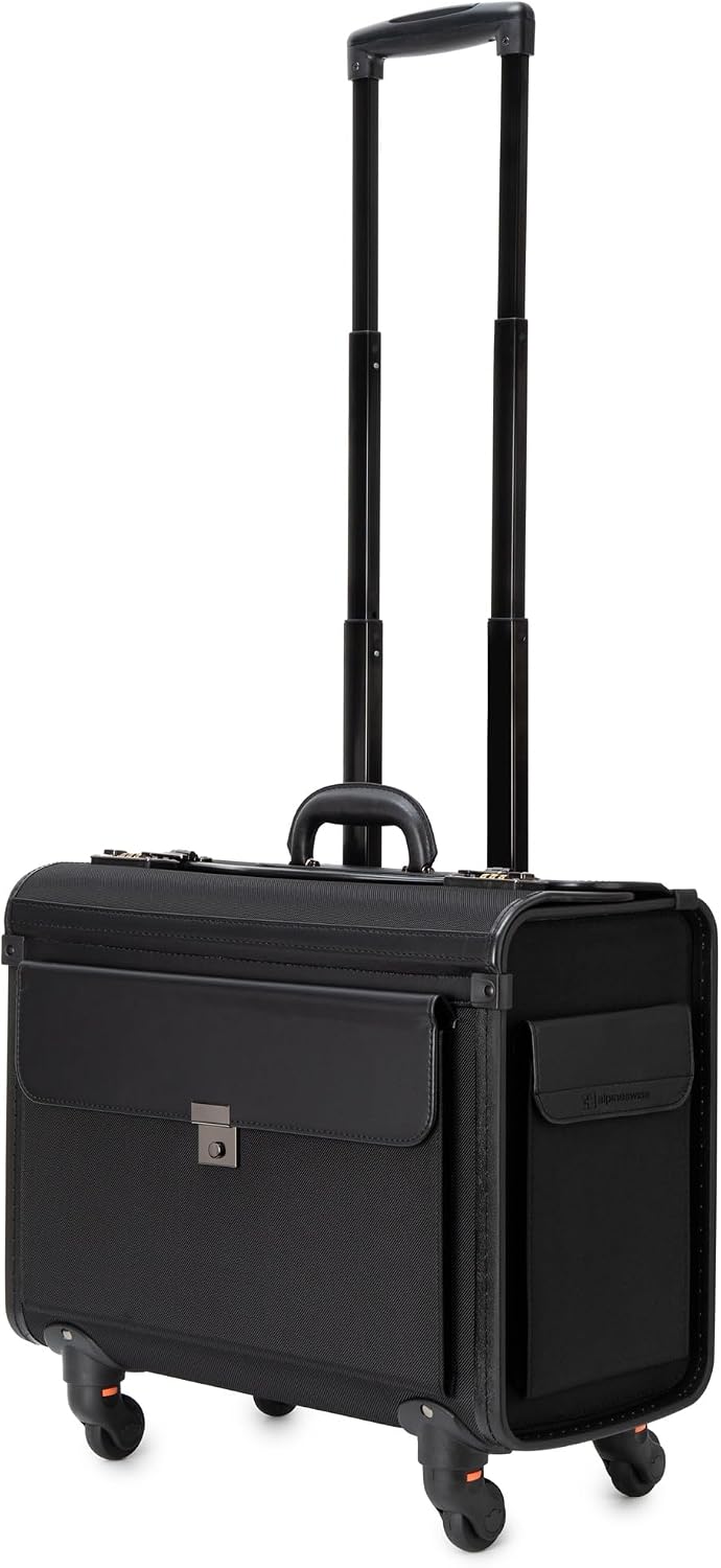 Alpine Swiss Wheeled Briefcase | Rolling Briefcase Locking Telescopic Handle 4 Replaceable Wheels | Pilot Lawyer Litigator Attache Case | 17' Laptop Compartment | Dual Combo Locks | Organizer Pockets