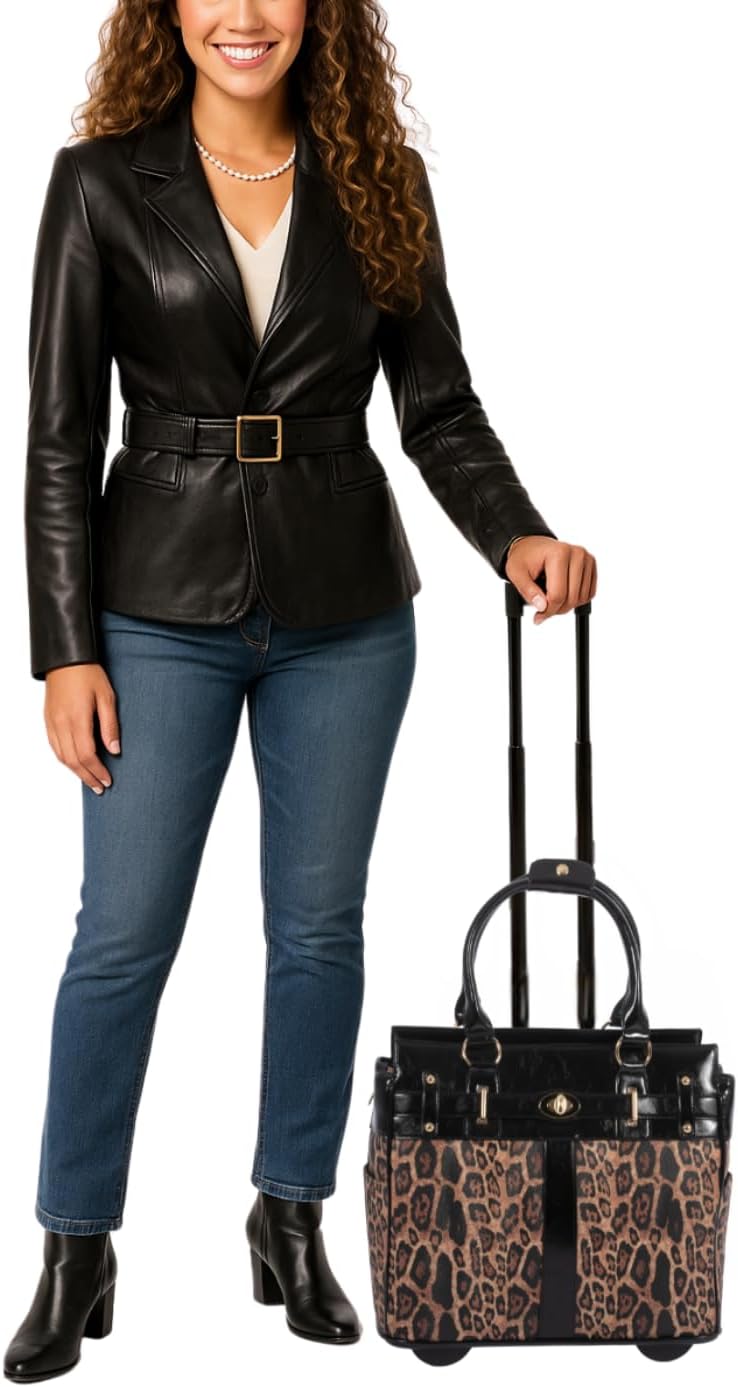 JKM & Company Rolling Laptop Bag Women, Rolling Briefcase for Women, 13'-17' Inch Laptop Bag with Wheels