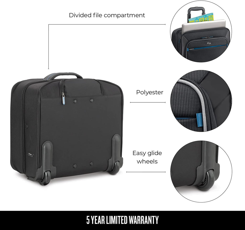 Solo New York Active Rolling Overnight Laptop Bag. Business Travel Rolling Overnighter Case for Women and Men. Fits up to 16 inch laptop - Black, 15' x 16' x 7' (TCC902-4/20)